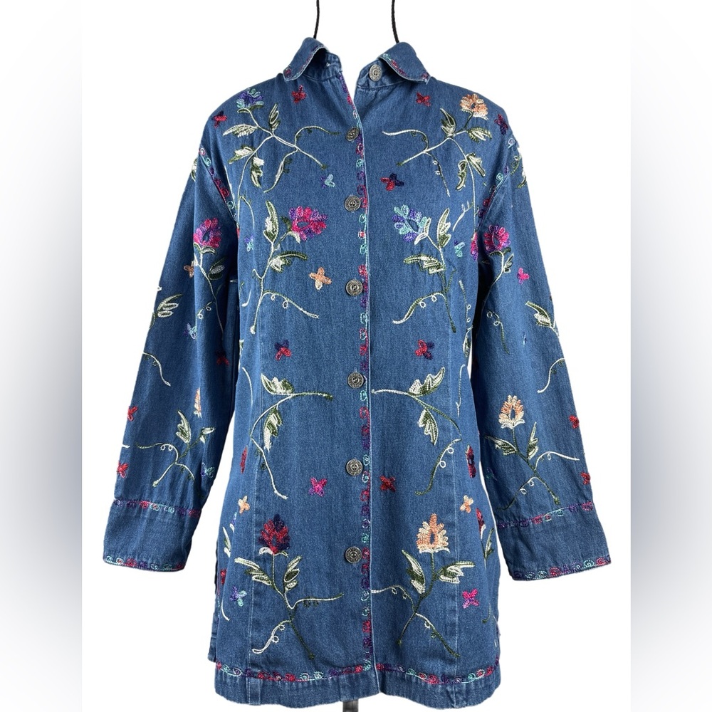Vintage New Direction Embroidered Denim Tunic Shirt | Made in India | S
